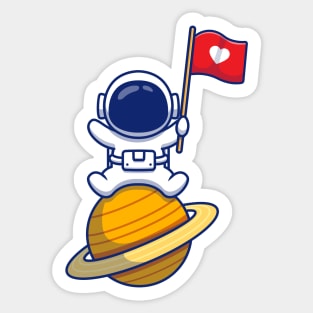 Cute Astronaut Sitting On Planet With Love Flag Sticker